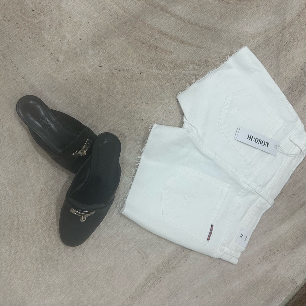 Hudson Jeans White Straight Denim with Union Jack Tab